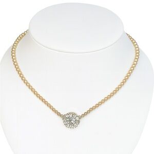 Vintage Pearl Beads and Rhinestone Pendant Necklace 17”